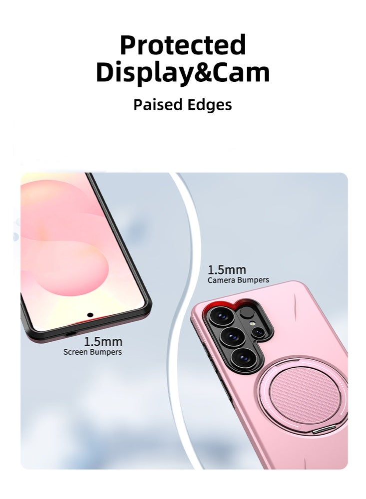 لـ Samsung S26 Ultra Case، متوافق مع حامل الخاتم، غطاء خلفي شبه شفاف غير لامع مضاد للصدمات، حافظة هاتف رفيعة وشاملة للحماية الكاملة لـ Galaxy S26 Ultra (وردي) - Image 4